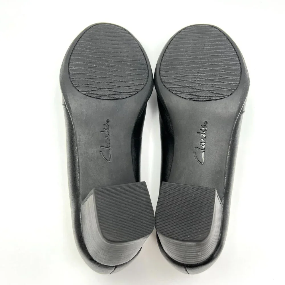 8N 8 NARROW‎ WIDTH Clarks Womens Rosalyn Belle Black Leather Pumps Heels Shoes
